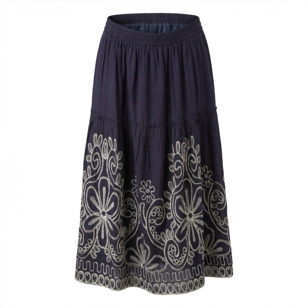 Embroidered Tiered Maxi Skirt - Purple